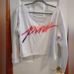 PINK Victoria's Secret White Sweatshirt with Pink Logo